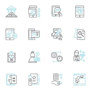 Information highway linear icons set. Accessibility, Bandwidth, Collaboration Stock Illustration