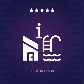 Information house with pool vector icon Stock Illustration
