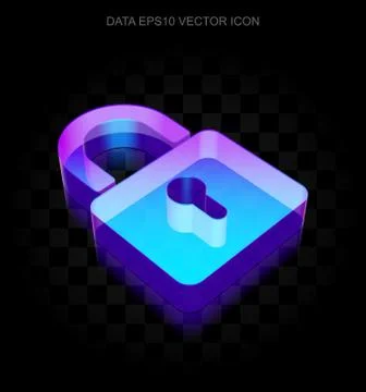 Information icon: 3d neon glowing Closed Padlock made of glass, EPS 10 vector Stock Illustration