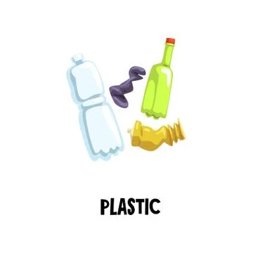 Information icon about plastic waste. Empty tube and two bottles. Sorting and 库存插图
