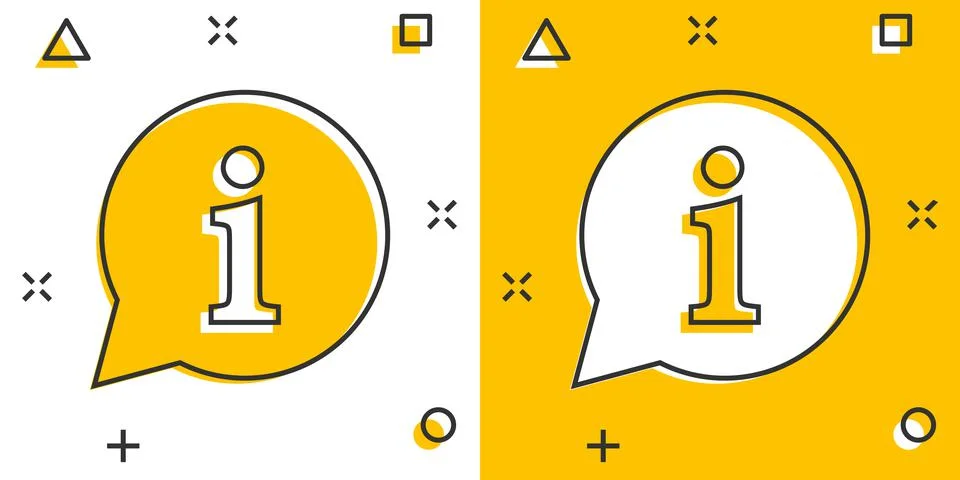 Information icon in comic style. FAQ help cartoon vector illustration on whit Stock Illustration
