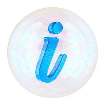 Information icon inside soap bubble. Filter Bubble concept. 3D rendering 스톡 일러스트