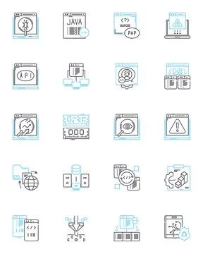 Information innovation linear icons set. Disruption, Advancement, Progress Stock Illustration