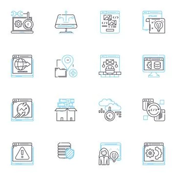 Information innovation linear icons set. Disruption, Advancement, Progress Ilustración de archivo