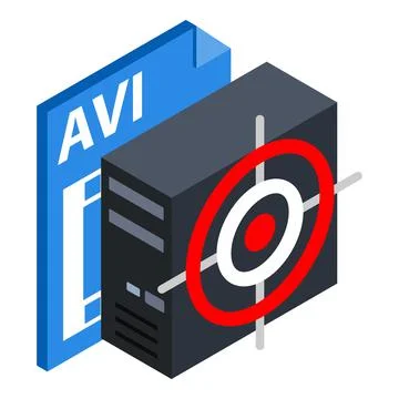 Information leakage icon isometric vector. System unit with target avi file icon Stock Illustration