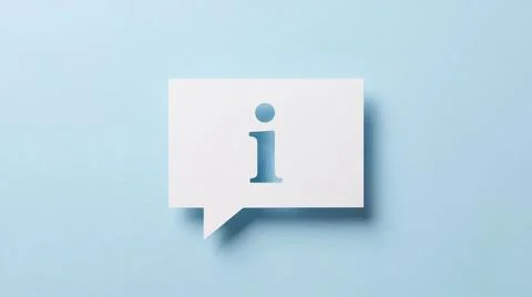 Information letter i in speech bubble cutout on white paper over light blue.. Stock Illustration