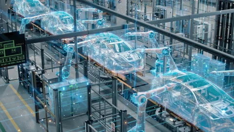 Information Lines Robotic Automatic Car Manufacturing Factory Conveyor Stock Footage 166301339