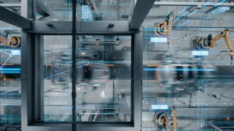 Information Lines Robotic Automatic Car Manufacturing Factory Conveyo Stock Footage 166301674