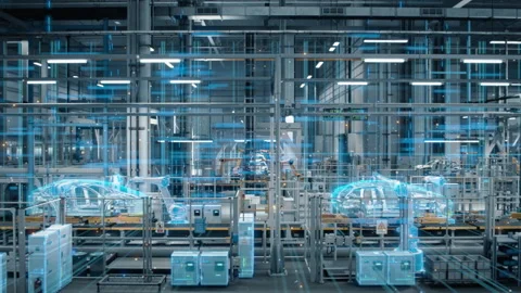 Information Lines Robotic Automatic Car Manufacturing Factory Conveyo Stock Footage 166301805