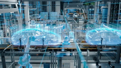 Information Lines Robotic Automatic Car Manufacturing Factory Conveyo Vidéo 166301910