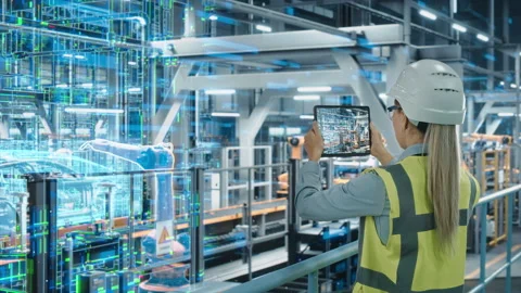 Information Lines Robotic Automatic Car Manufacturing Factory Conveyo Stock Footage 166302199