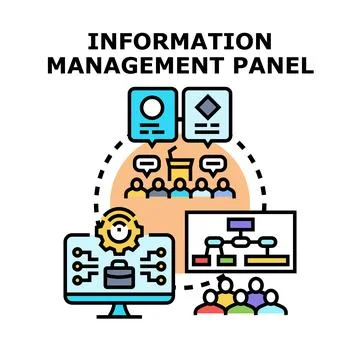 Information management panel analyzing business data process イラスト素材