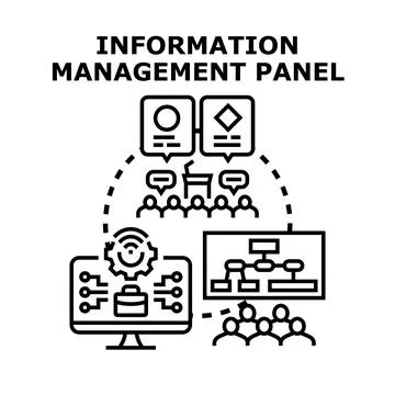 Information management panel analyzing business data process Stock Illustration