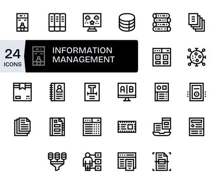 Information Management Vector Icon Collection with 24 High Resolution Bold .. Stock Illustration