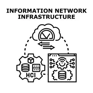 Information network infrastructure managing cloud data hosting Stock Illustration