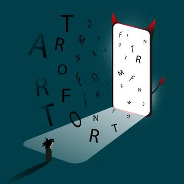 Information overload big phone like a devil Stock Illustration