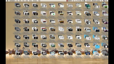 INFORMATION OVERLOAD: Extremely cluttered computer desktop screen Stock Footage 88448585