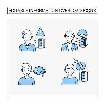 Information overload line icons set Stock Illustration