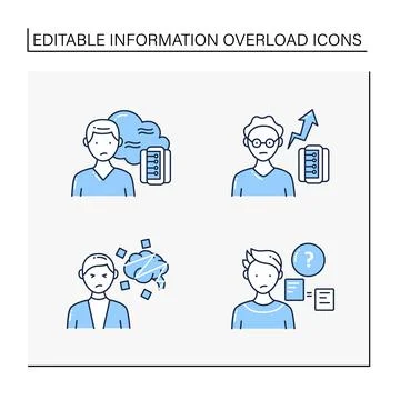 Information overload line icons set Stock Illustration
