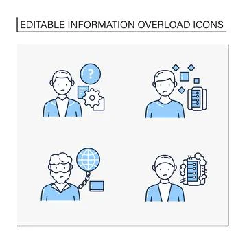 Information overload line icons set Stock Illustration