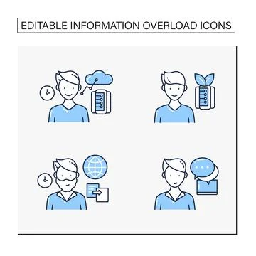 Information overload line icons set Stock Illustration