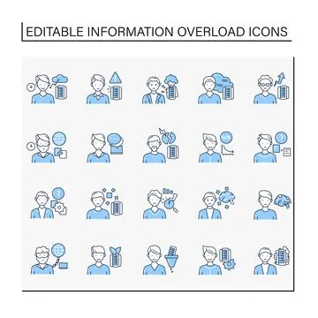 Information overload line icons set Stock Illustration