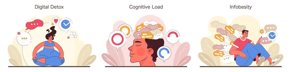 Information Overload set. Flat vector illustration. Stock Illustration