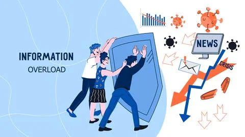 Information overload web banner flat vector illustration. Stock Illustration