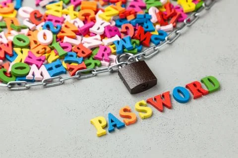 Information is password protected. Letters of information symbol wrapped in c Stock Photos