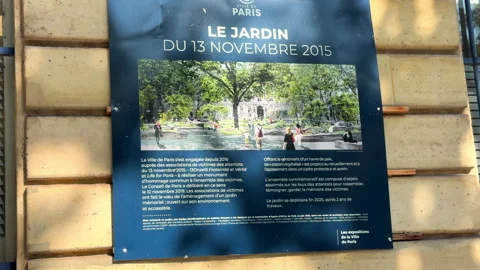 Information plaque providing historical context of Place Saint-Gervais in Paris 스톡 동영상 331285580