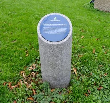 Information Plaque for the Replica of the Downpatrick High Cross Stock Photos