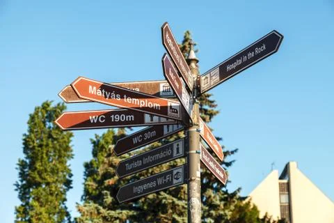 Information plates with the distance to the object 스톡 사진
