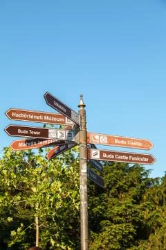 Information plates with the distance to the object 스톡 사진