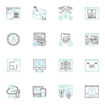 Information platform linear icons set. Data, Platform, Analytics, Insights Stock Illustration