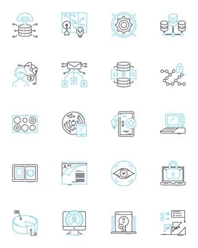 Information platform linear icons set. Data, Platform, Analytics, Insights Illustrazione stock
