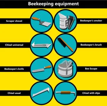 Information poster containing beekeeping equipment made in a flat style Stock Illustration