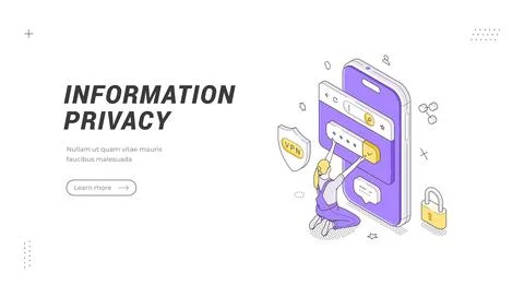 Information Privacy banner template. An isometric vector illustration showing Stock Illustration