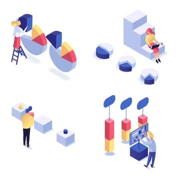 Information processing isometric set Stock Illustration