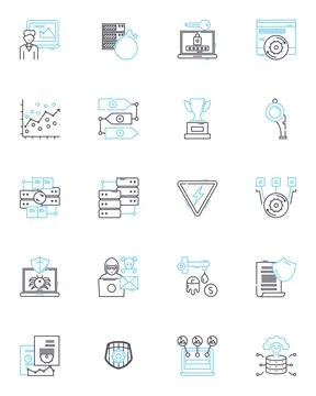 Information processing linear icons set. Computation, Data, Algorithm, Analytics Stock Illustration