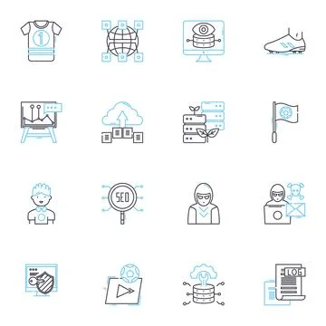 Information processing linear icons set. Computation, Data, Algorithm, Analytics 스톡 일러스트