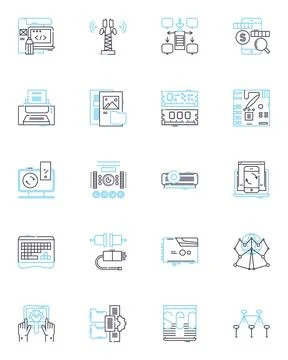 Information processor linear icons set. Processor, Computer, Data, Software Illustrazione stock