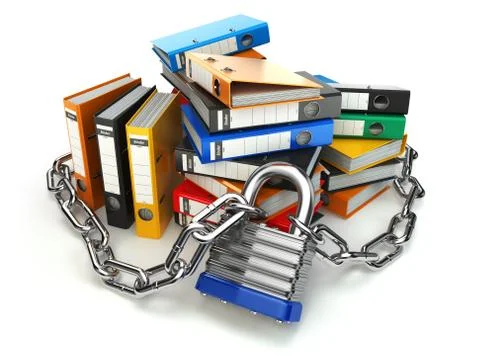 Information protection.  File folder and chain with lock. Data and privacy se Illustrazione stock
