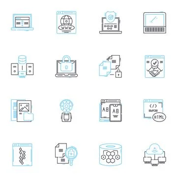 Information Protection linear icons set. Encryption, Privacy, Security Stock Illustration