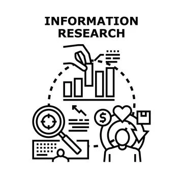Information research process analyzing data and business strategy Stock Illustration