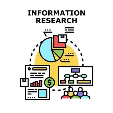 Information research process analyzing data and business strategy Stock Illustration