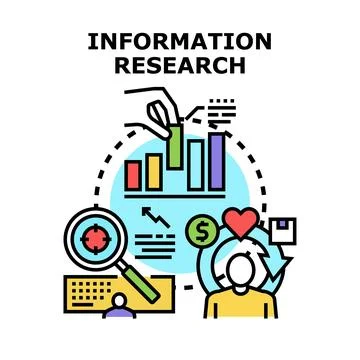 Information research process analyzing data and business strategy Stock Illustration