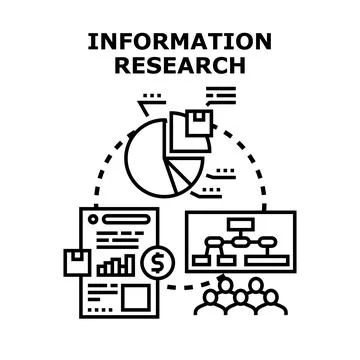 Information research process analyzing data and business strategy Stock Illustration