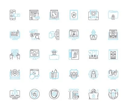 Information safety linear icons set. Encryption, Firewall, Malware Stock Illustration
