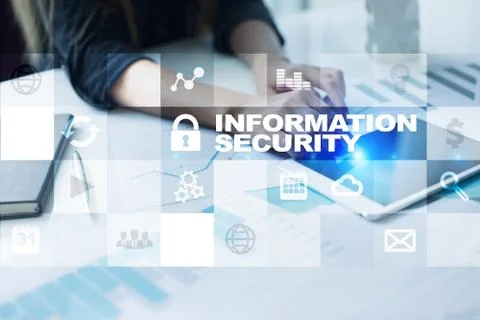 Information security and data protection concept on the virtual screen. Stock Illustration