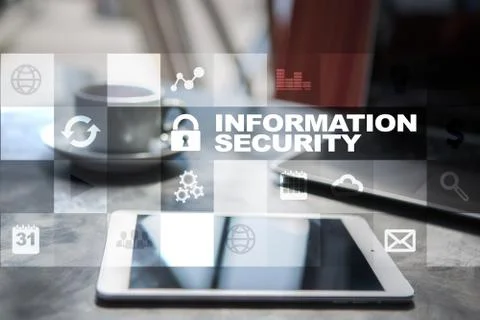 Information security and data protection concept on the virtual screen. Stock-Fotos
